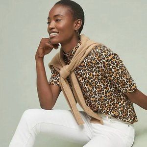Anthropologie Mock Neck Leopard Shirt XL